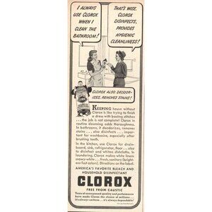 Clorox Bleach & Household Disinfectant Vintage Print Ad 1947 u Original